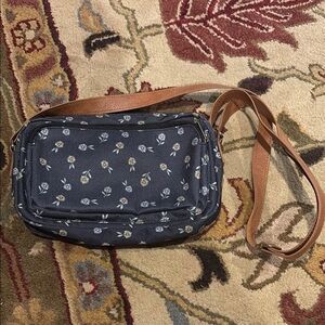 Thirty-One Blue and Brown Crossbody Bag with Structured Design